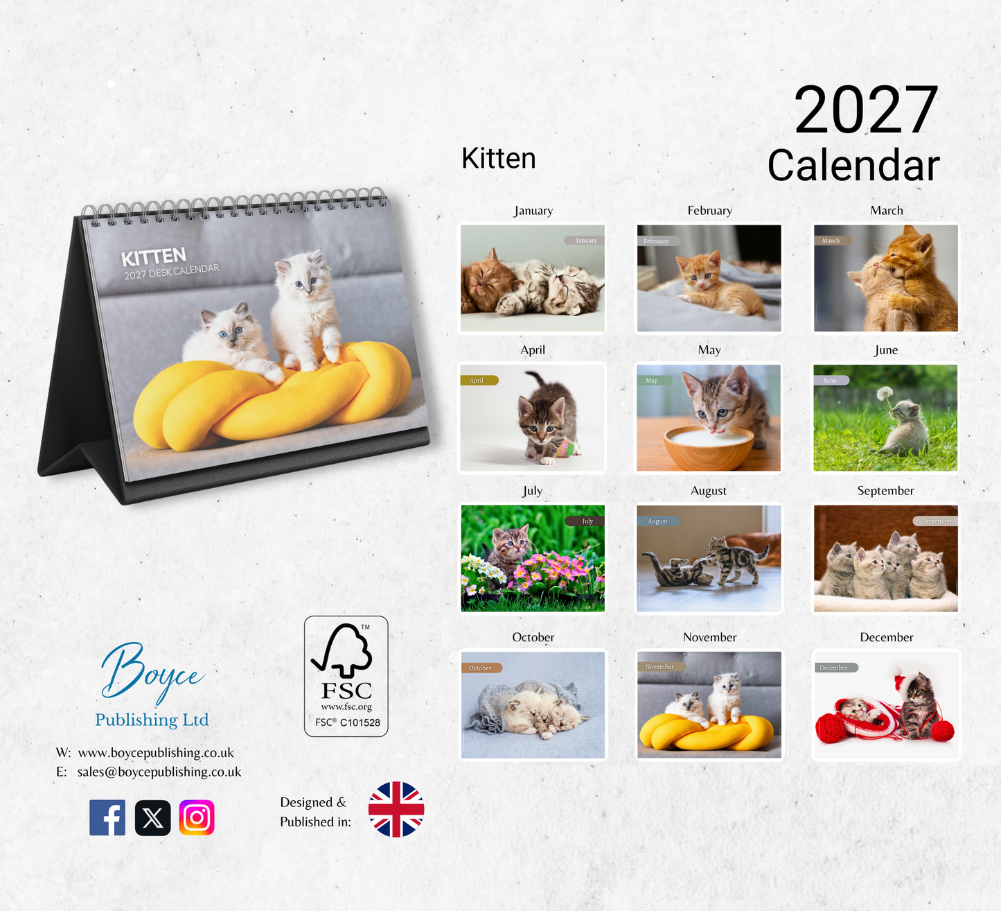 Kitten Desk Calendar 2027-2028