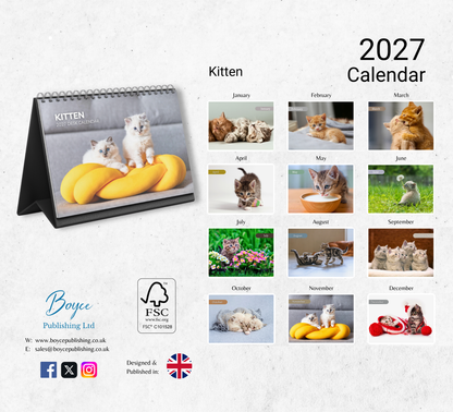 Kitten Desk Calendar 2027-2028