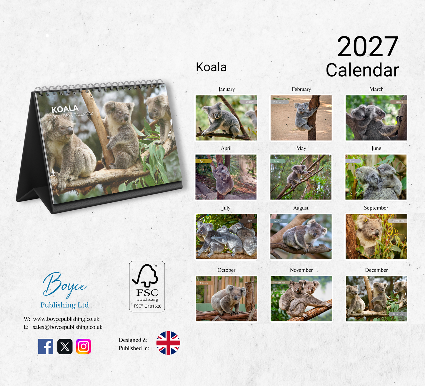 Koala Desk Calendar 2027-2028