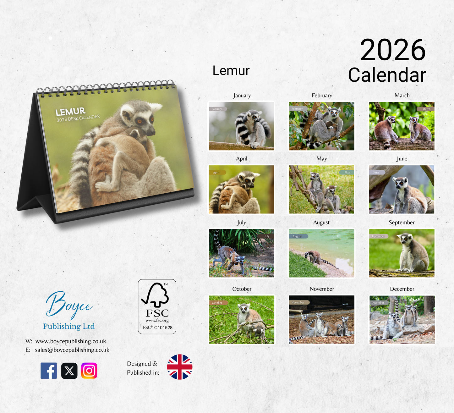 Lemur Desk Calendar 2026-2027
