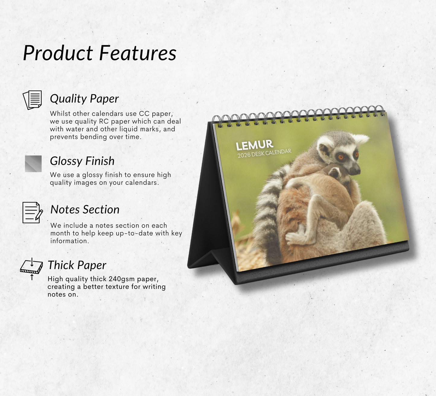 Lemur Desk Calendar 2026-2027