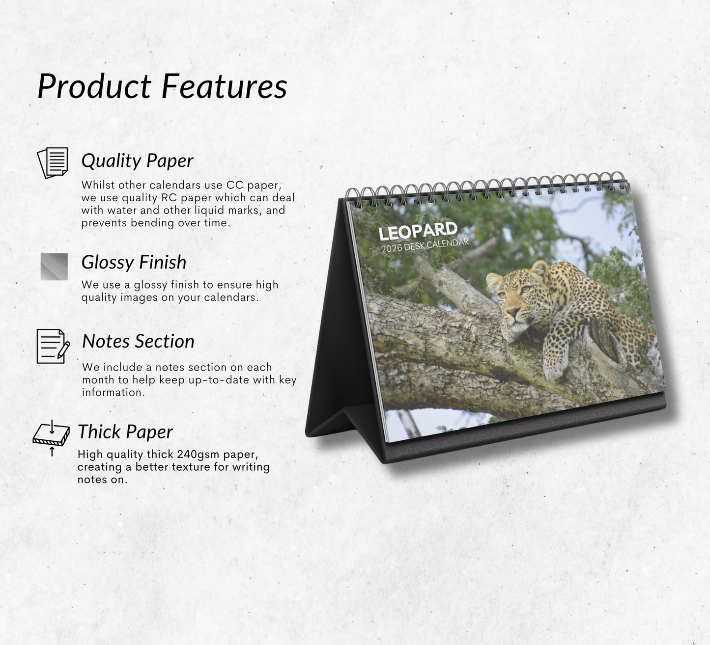 Leopard Desk Calendar 2026-2027