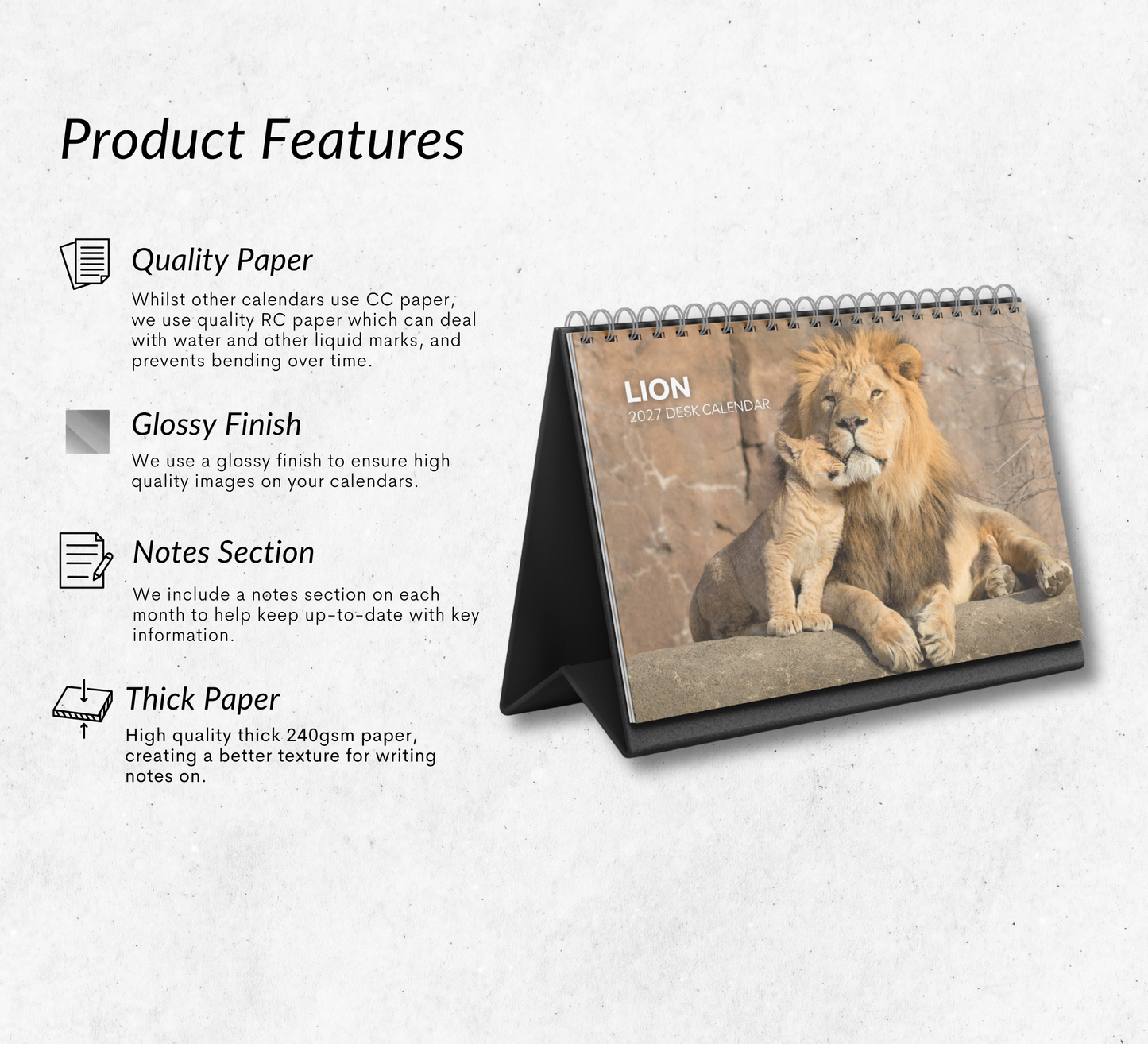Lion Desk Calendar 2027-2028