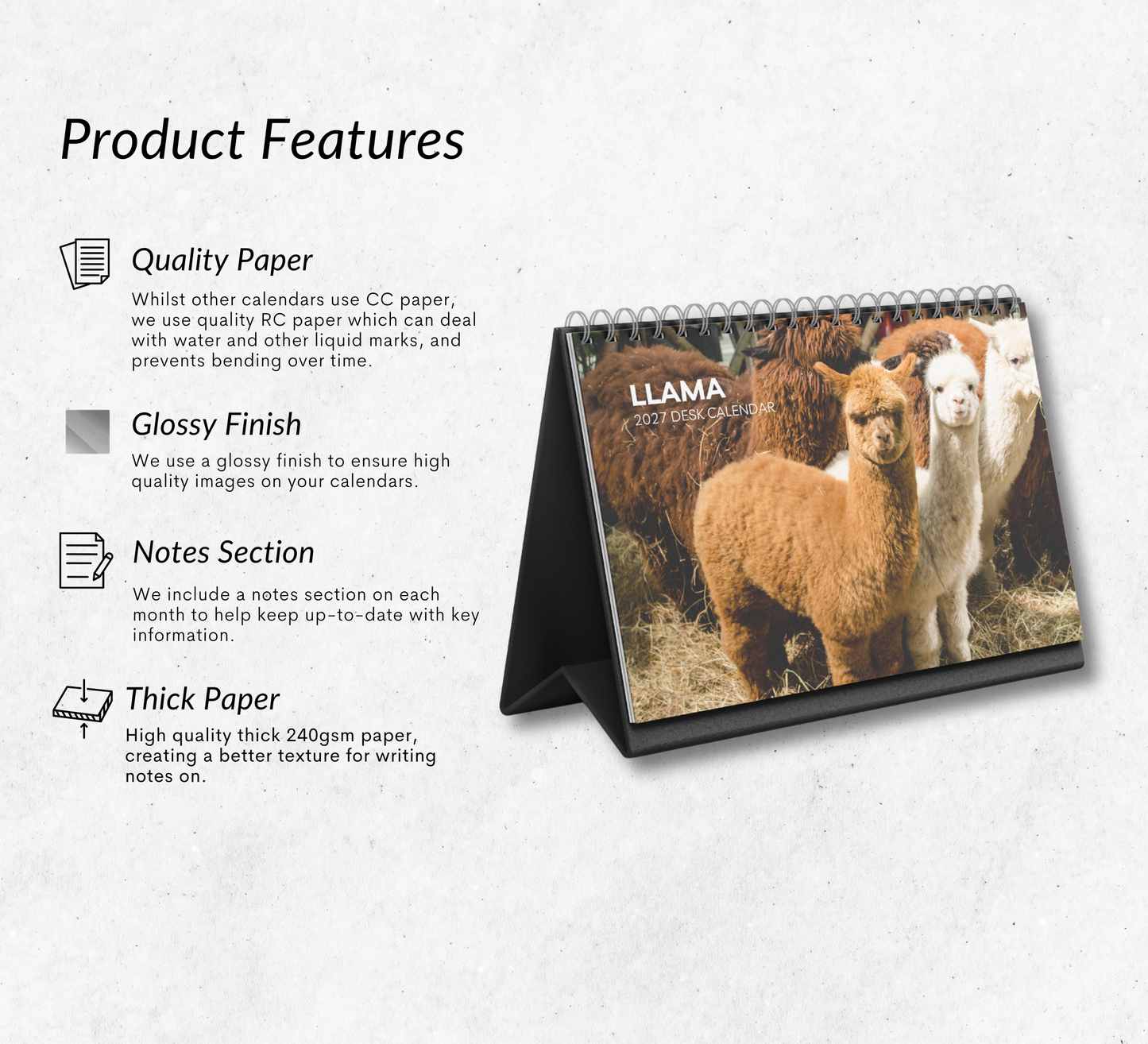 Llama Desk Calendar 2027-2028