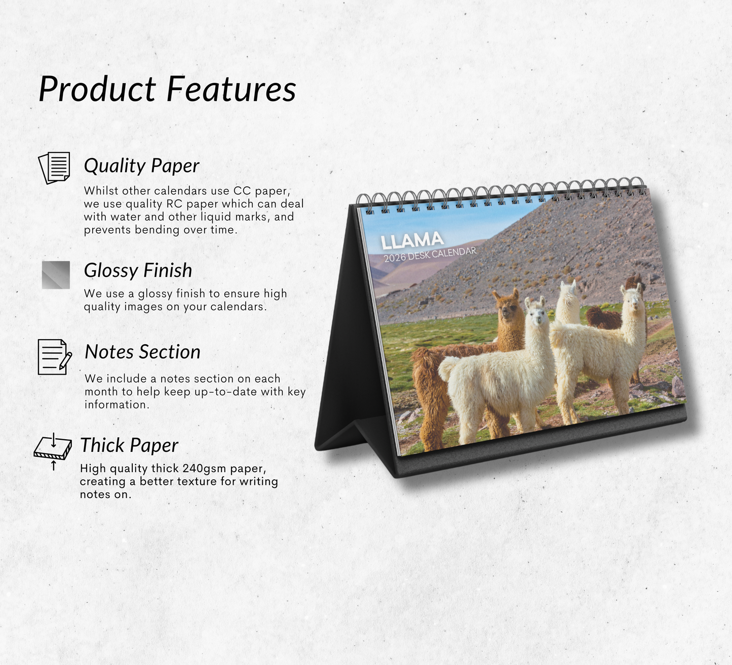 Llama Desk Calendar 2026-2027