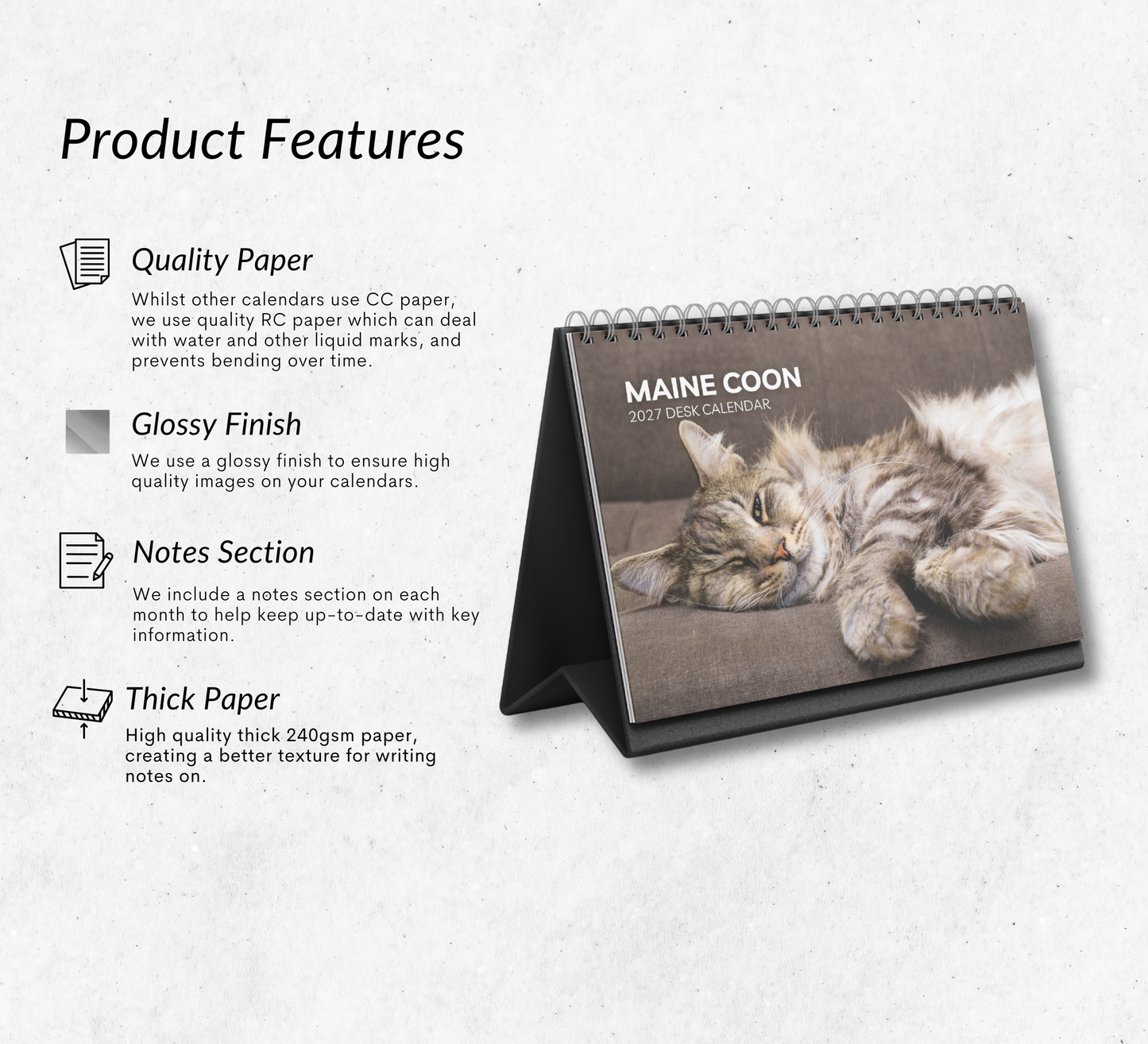 Maine Coon Desk Calendar 2027-2028