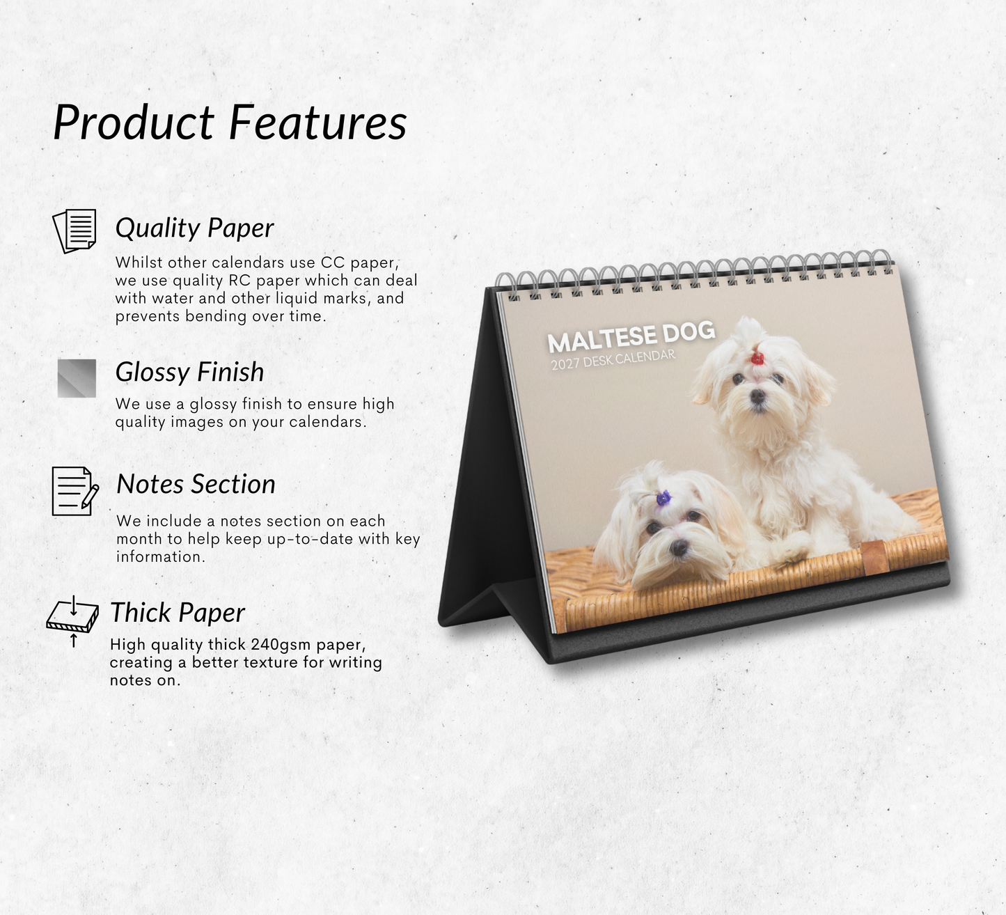 Maltese Dog Desk Calendar 2027-2028