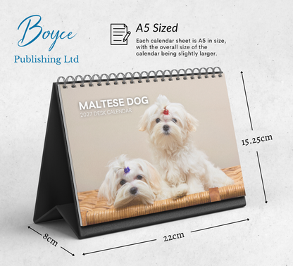 Maltese Dog Desk Calendar 2027-2028