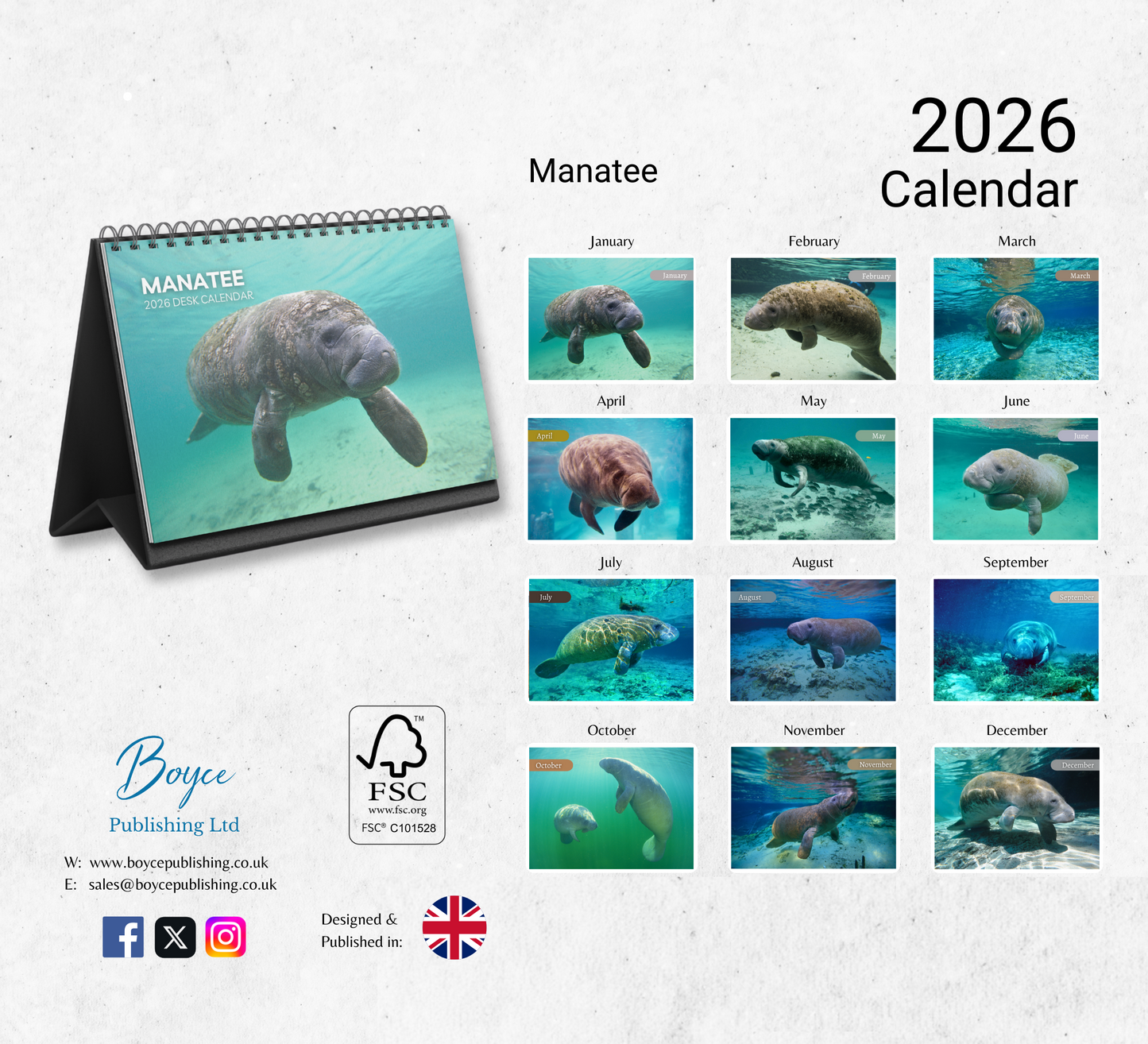 Manatee Desk Calendar 2026-2027