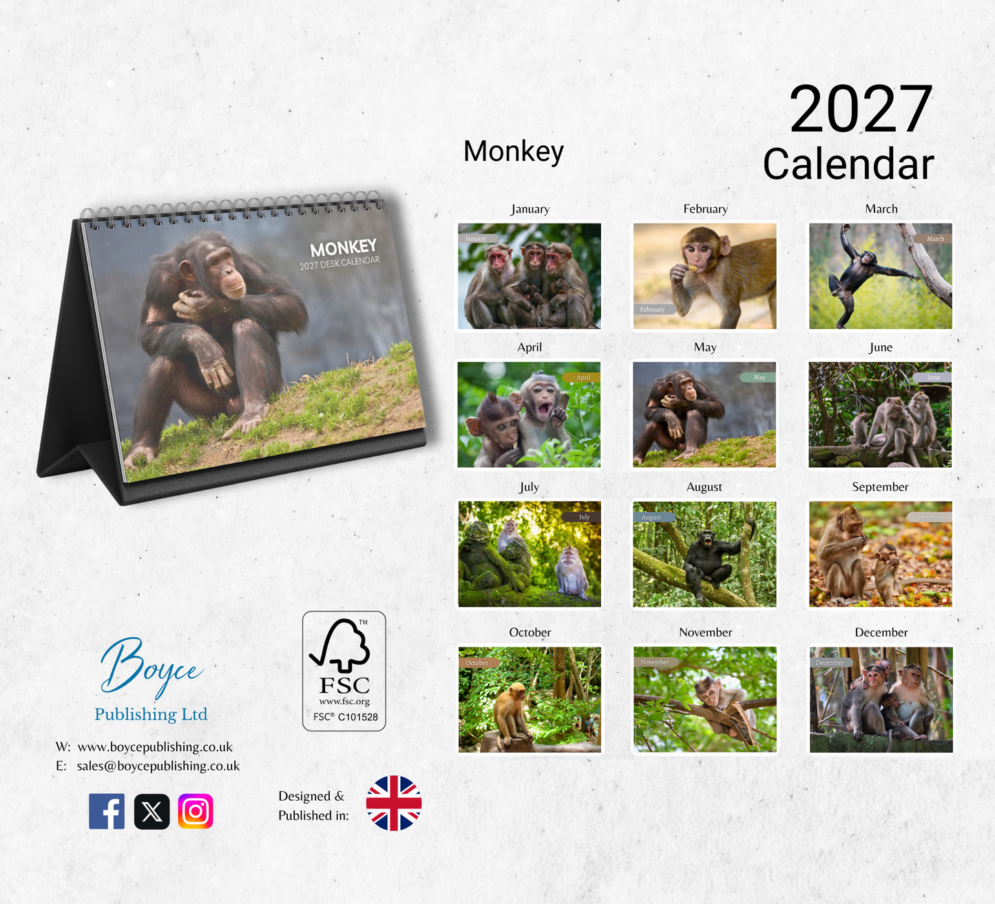 Monkey Desk Calendar 2027-2028