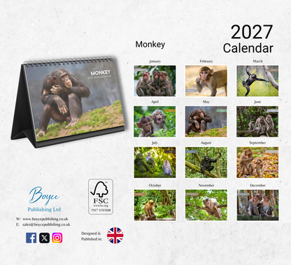 Monkey Desk Calendar 2027-2028