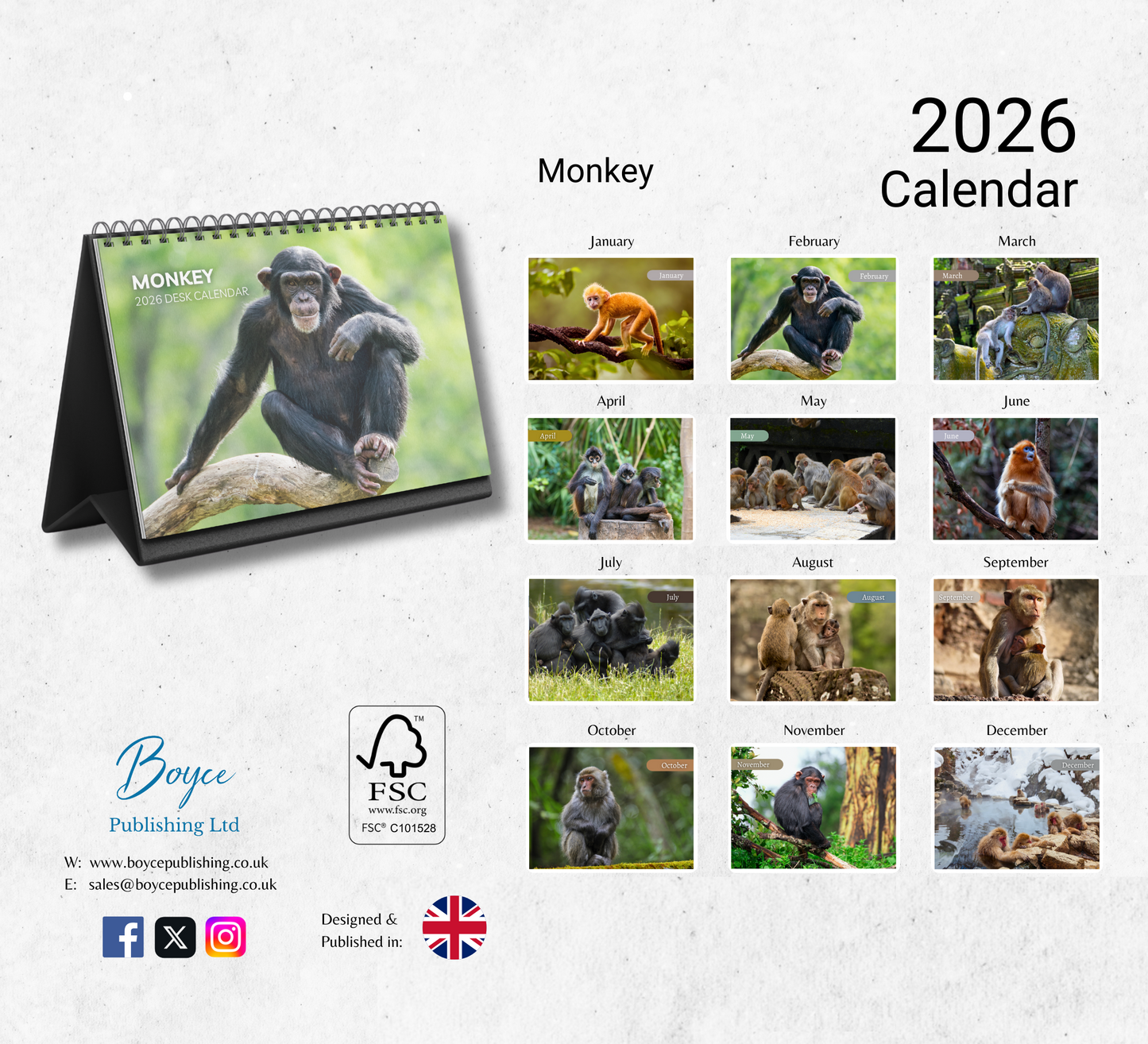 Monkey Desk Calendar 2026-2027