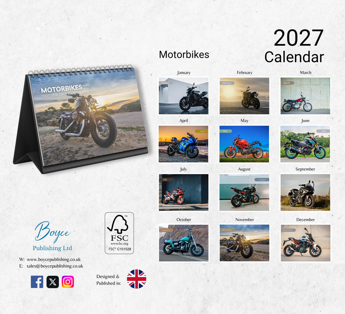 Motorbikes Desk Calendar 2027-2028