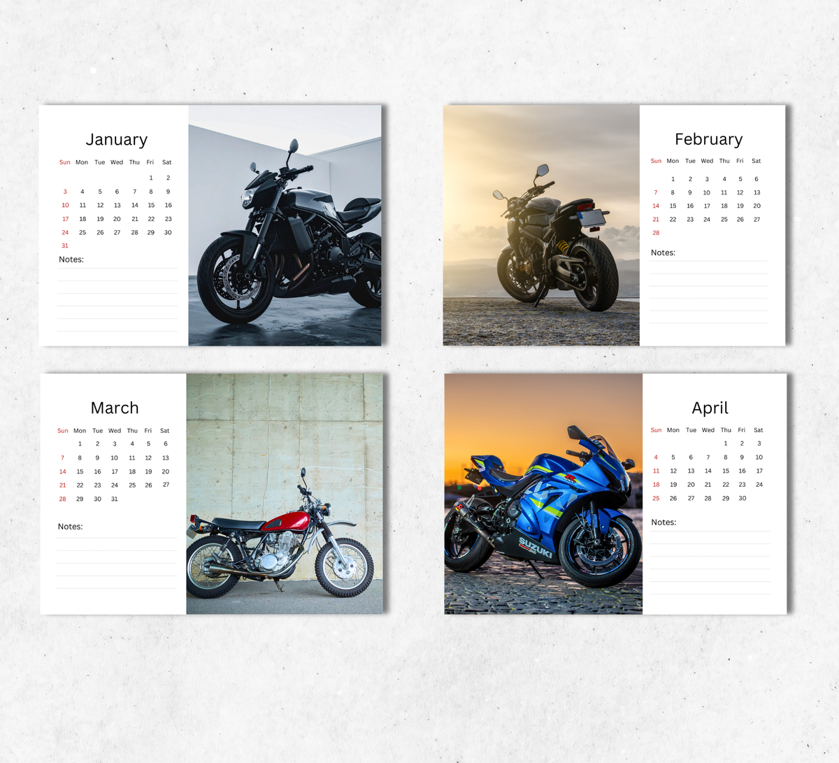 Motorbikes Desk Calendar 2027-2028