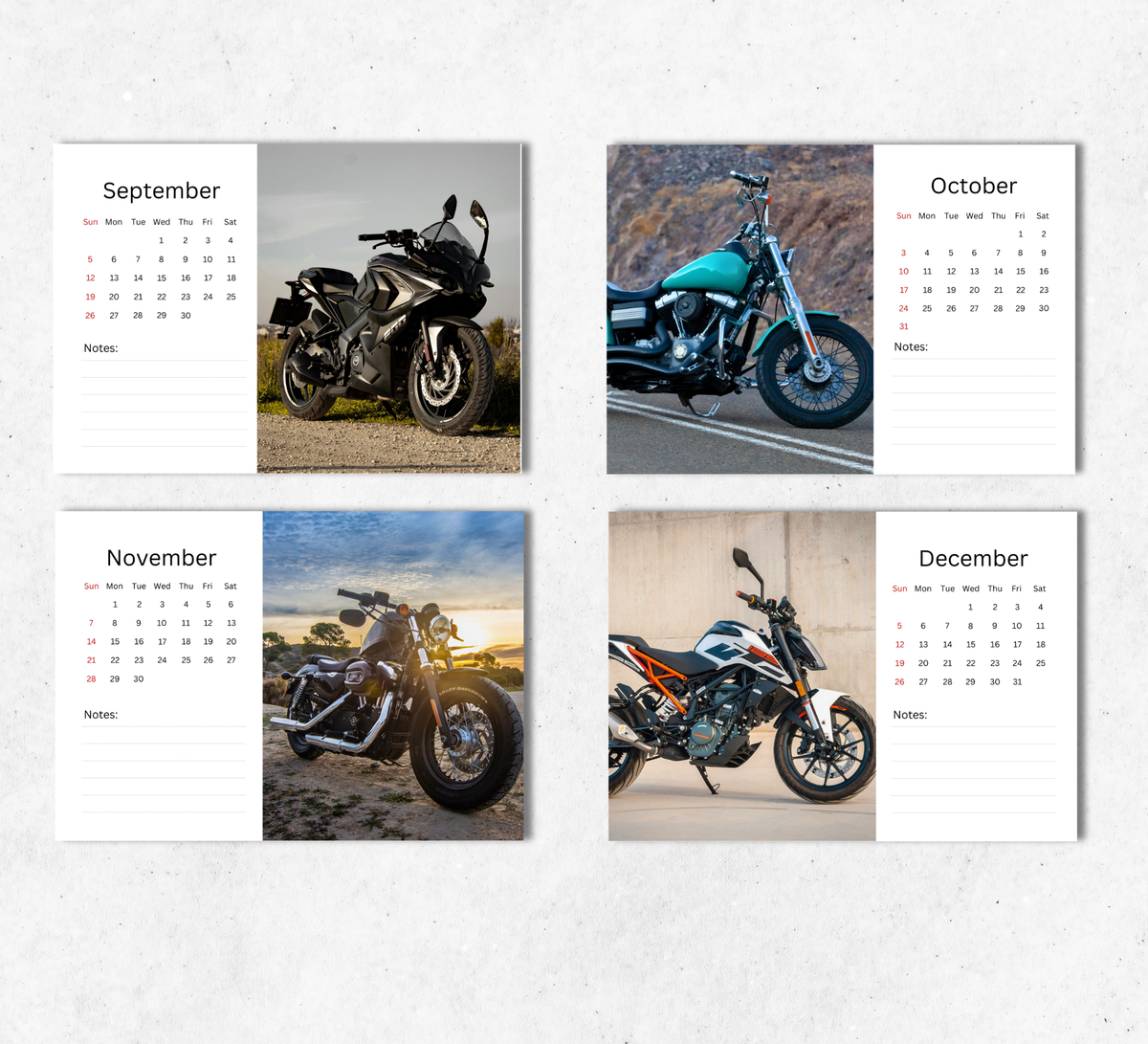 Motorbikes Desk Calendar 2027-2028