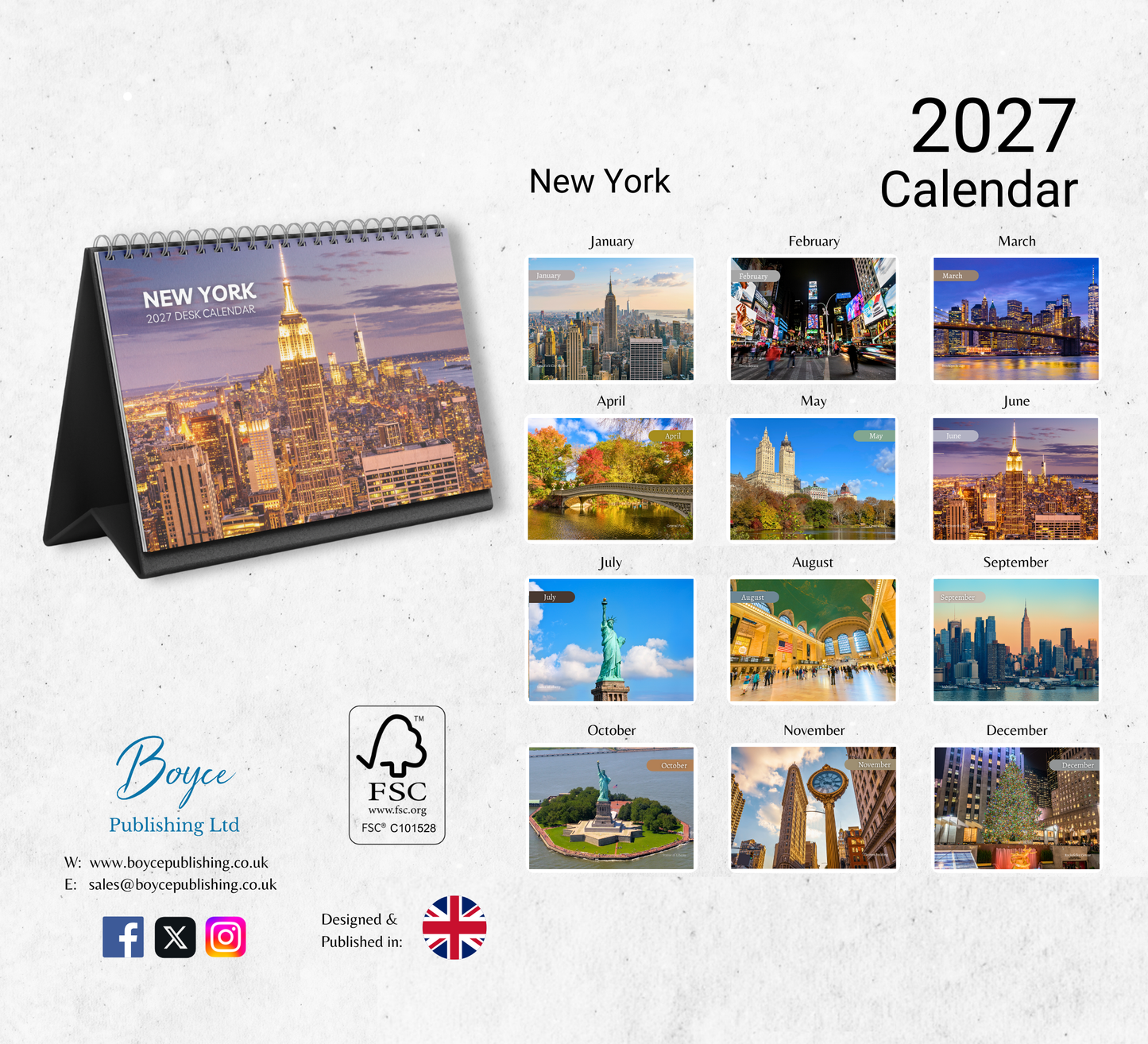 New York Desk Calendar 2027-2028