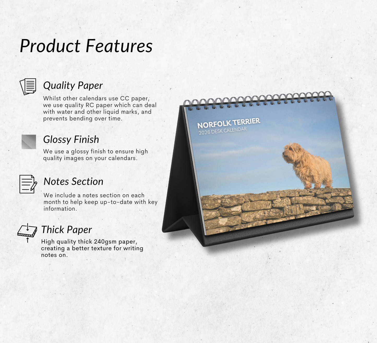 Norfolk Terrier Desk Calendar 2026-2027