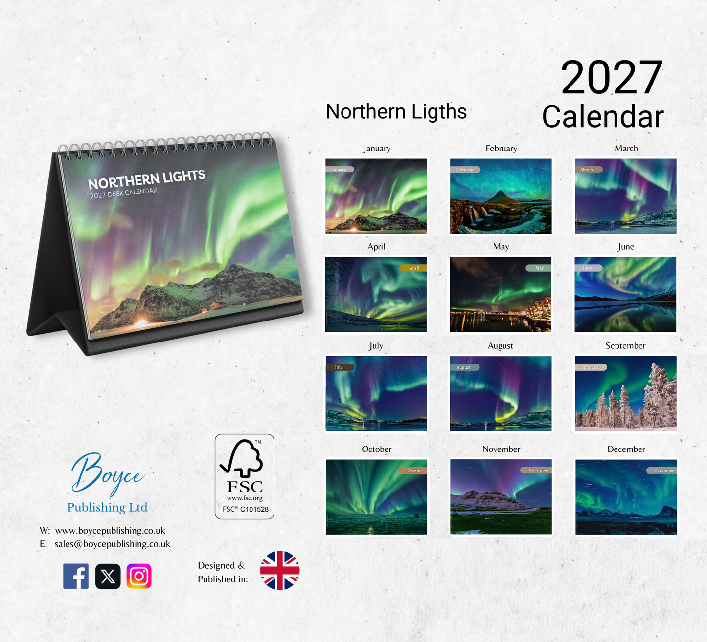Northern Lights Desk Calendar 2027-2028