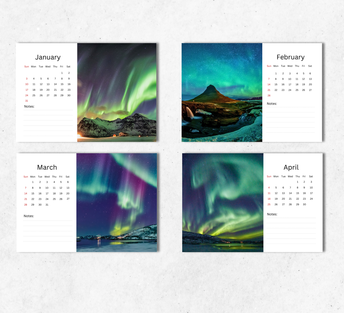 Northern Lights Desk Calendar 2027-2028