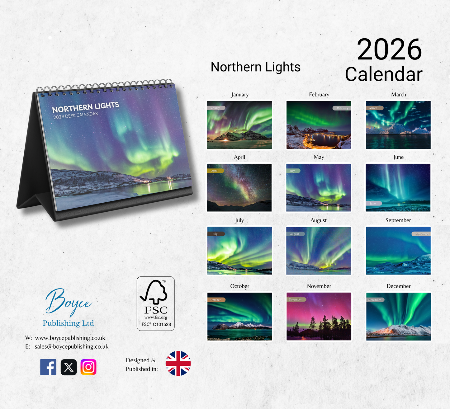 Northern Lights Desk Calendar 2026-2027