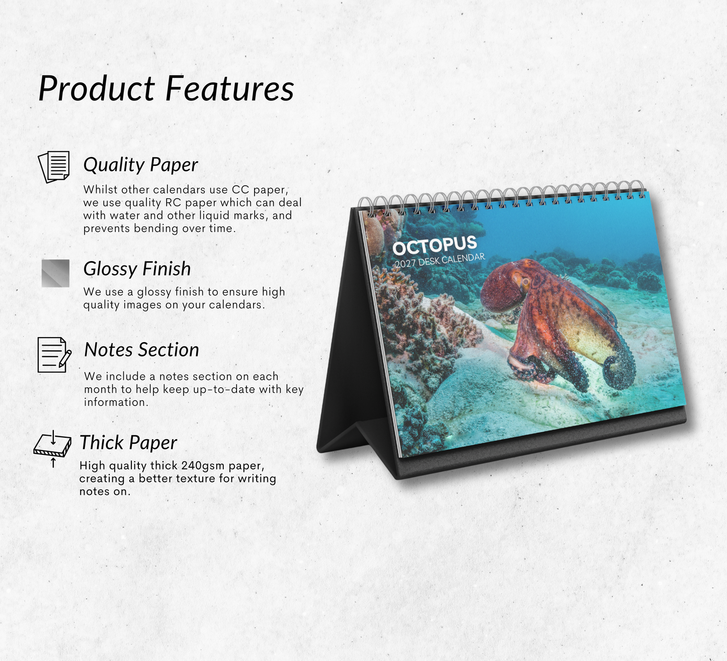 Octopus Desk Calendar 2027-2028