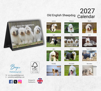 Old English Sheepdog Desk Calendar 2027-2028