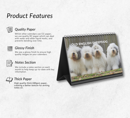 Old English Sheepdog Desk Calendar 2027-2028