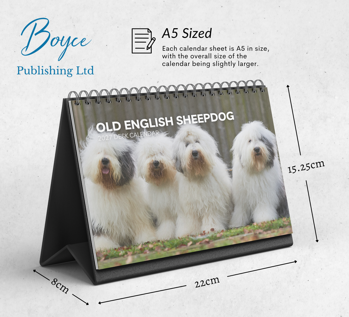 Old English Sheepdog Desk Calendar 2027-2028