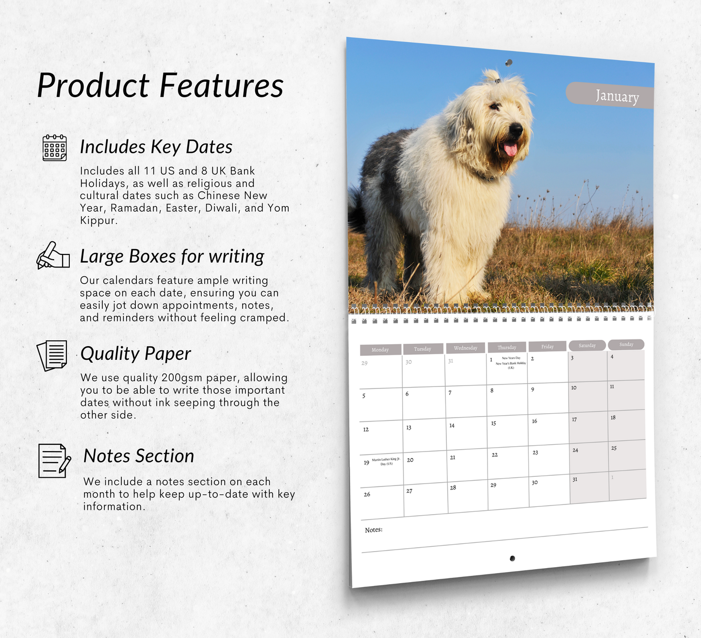 Old English Sheepdog Calendar 2026