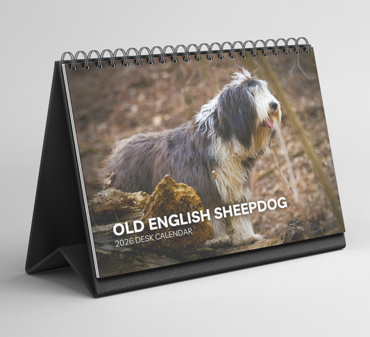 Old English Sheepdog Desk Calendar 2026-2027