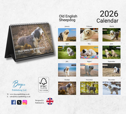 Old English Sheepdog Desk Calendar 2026-2027