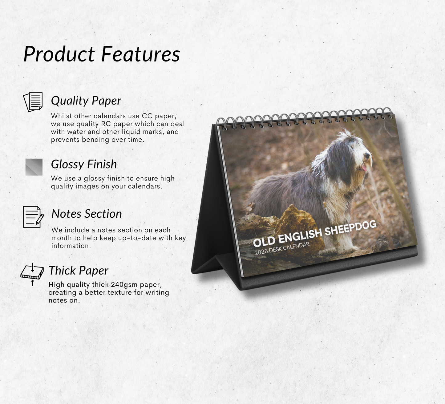 Old English Sheepdog Desk Calendar 2026-2027