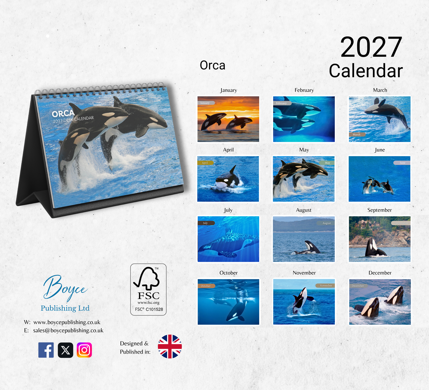 Orca Desk Calendar 2027-2028
