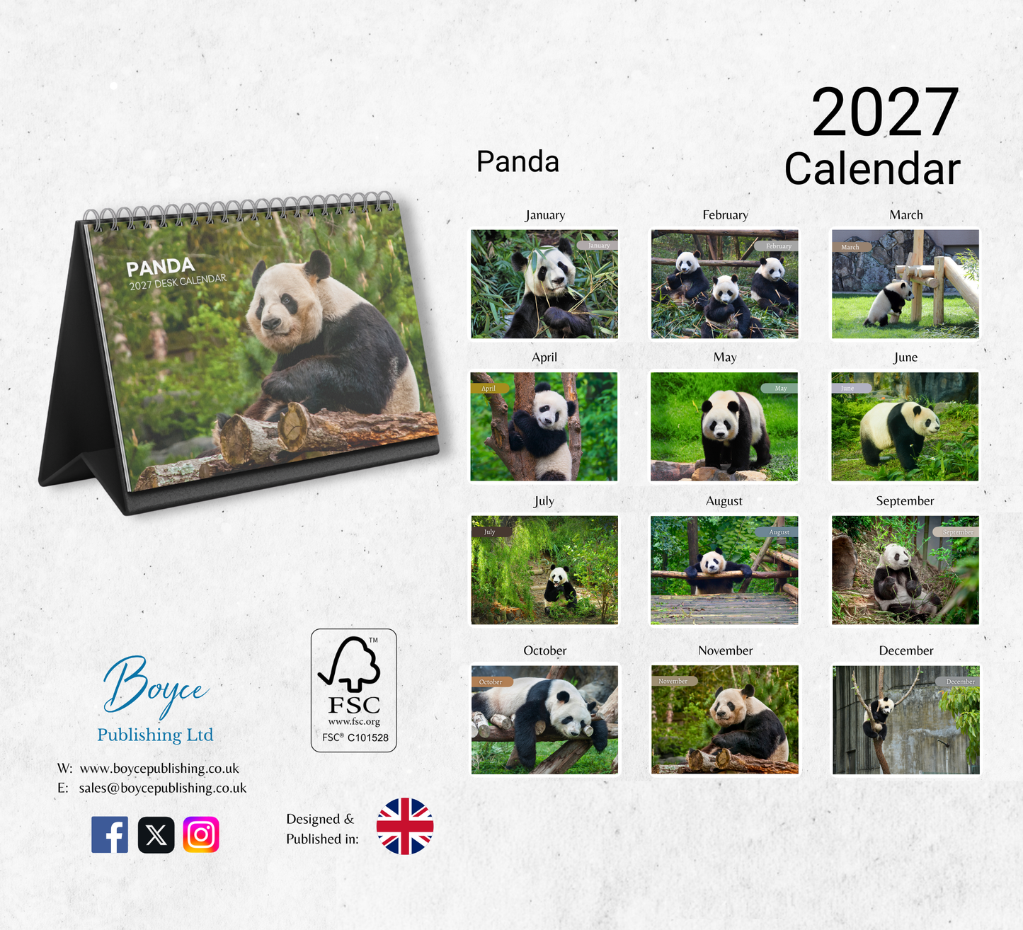 Panda Desk Calendar 2027-2028
