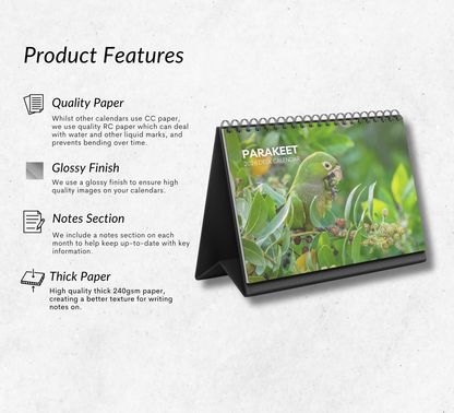Parakeet Desk Calendar 2026-2027