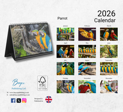 Parrot Desk Calendar 2026-2027