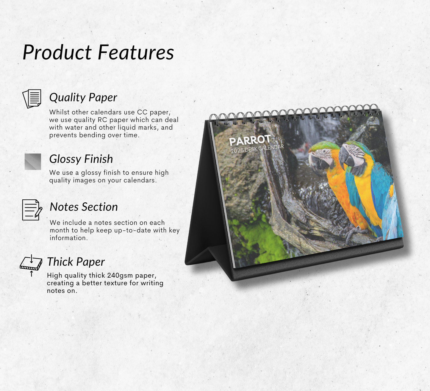 Parrot Desk Calendar 2026-2027