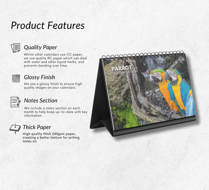 Parrot Desk Calendar 2026-2027