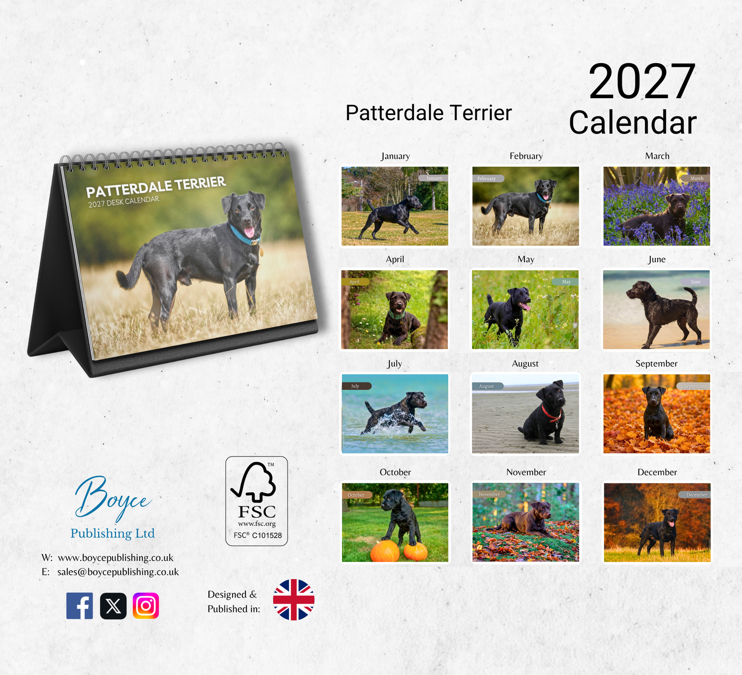 Patterdale Terrier Desk Calendar 2027-2028