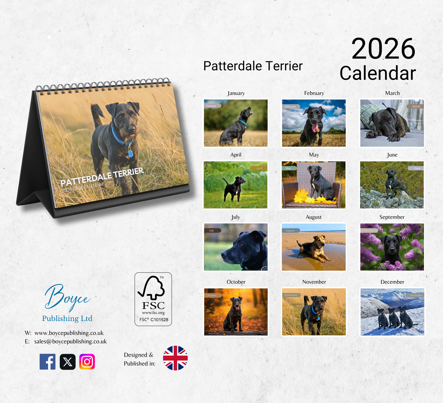 Patterdale Terrier Desk Calendar 2026-2027
