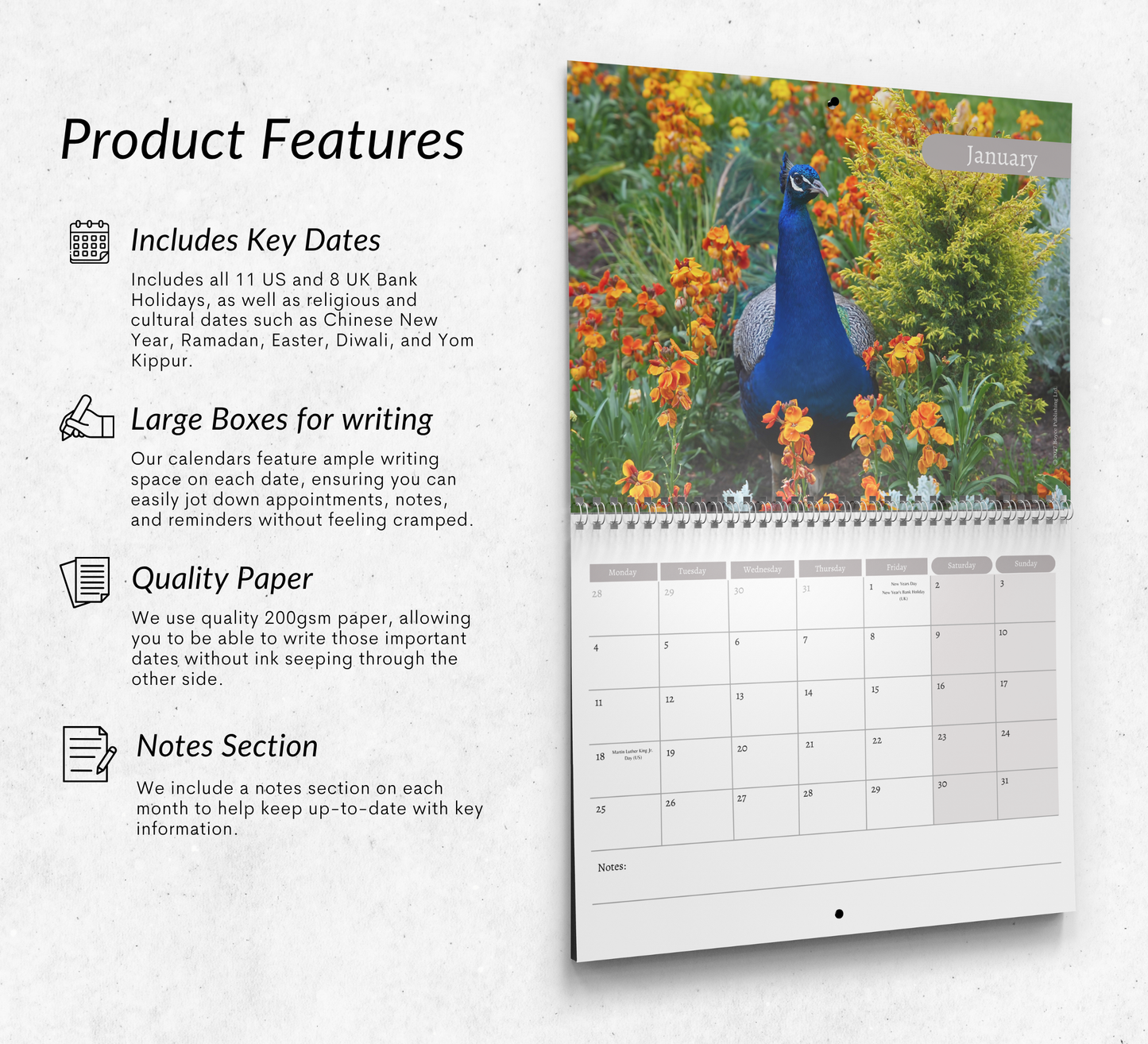 Peacock Calendar 2027