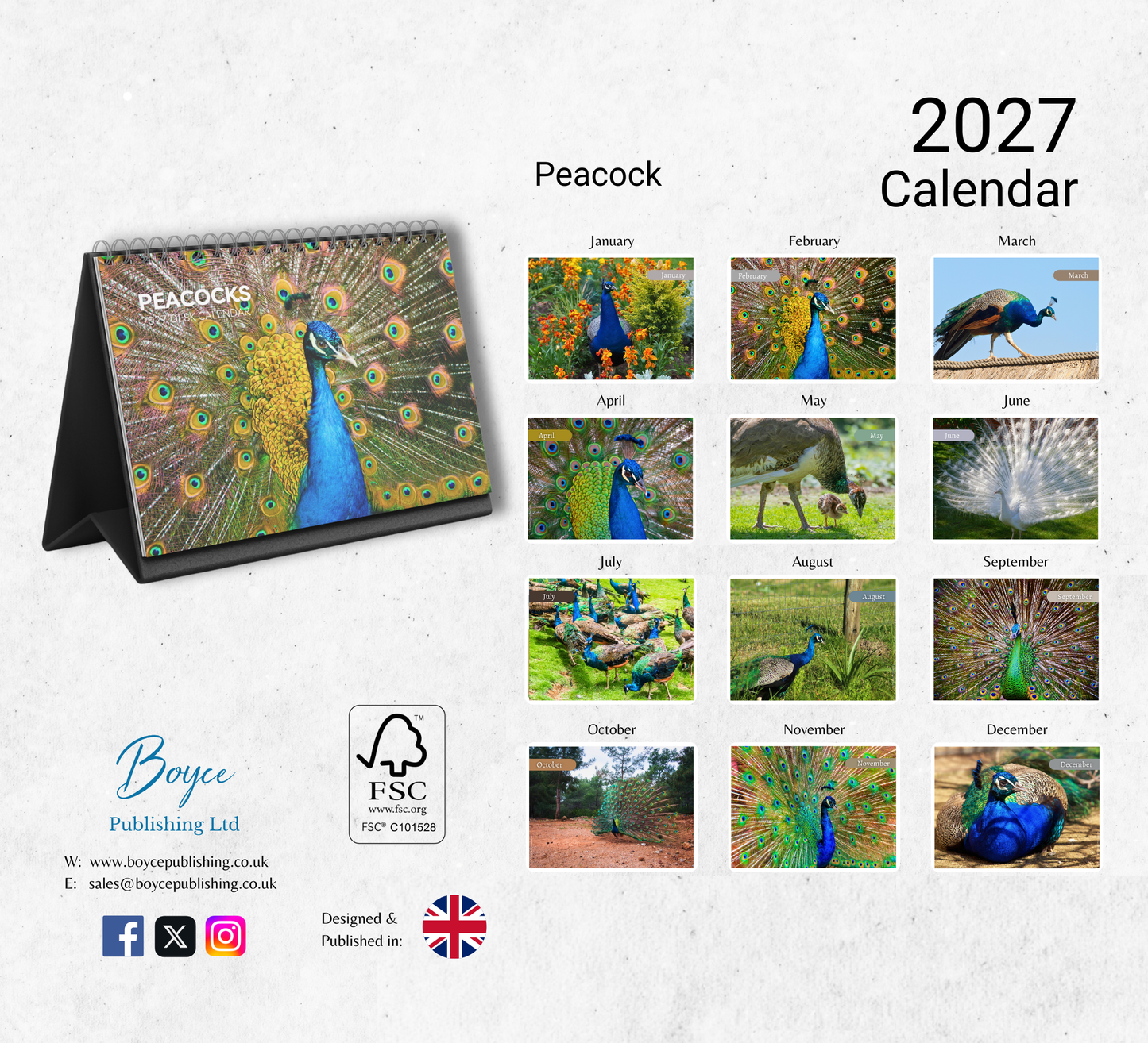 Peacock Desk Calendar 2027-2028
