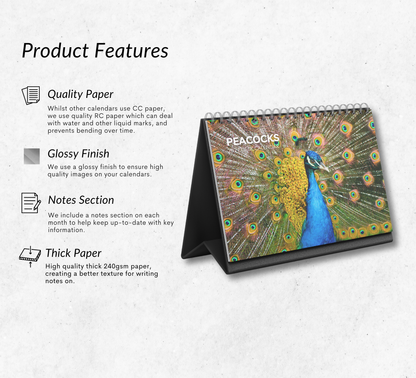Peacock Desk Calendar 2027-2028