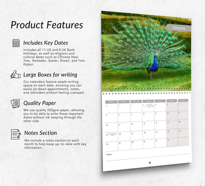 Peacock Calendar 2026