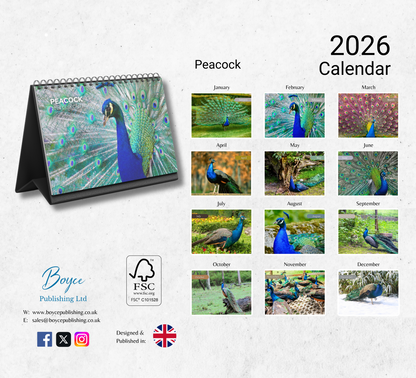 Peacock Desk Calendar 2026-2027