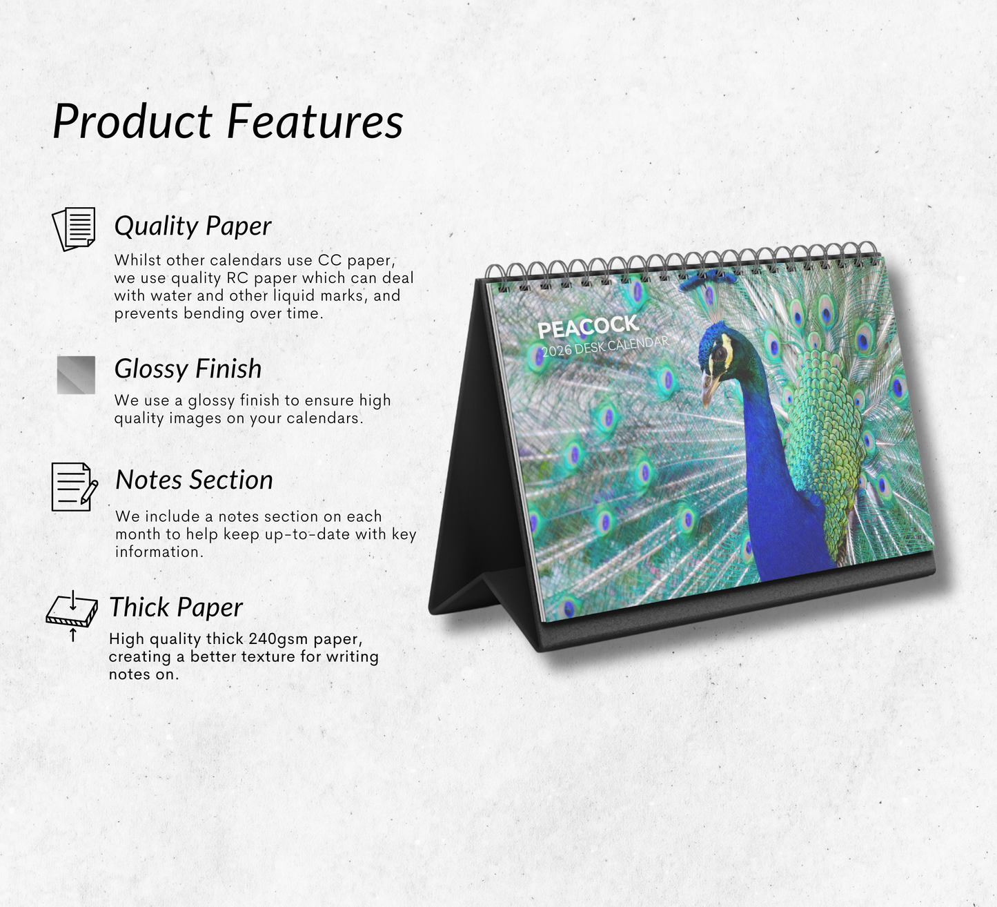 Peacock Desk Calendar 2026-2027