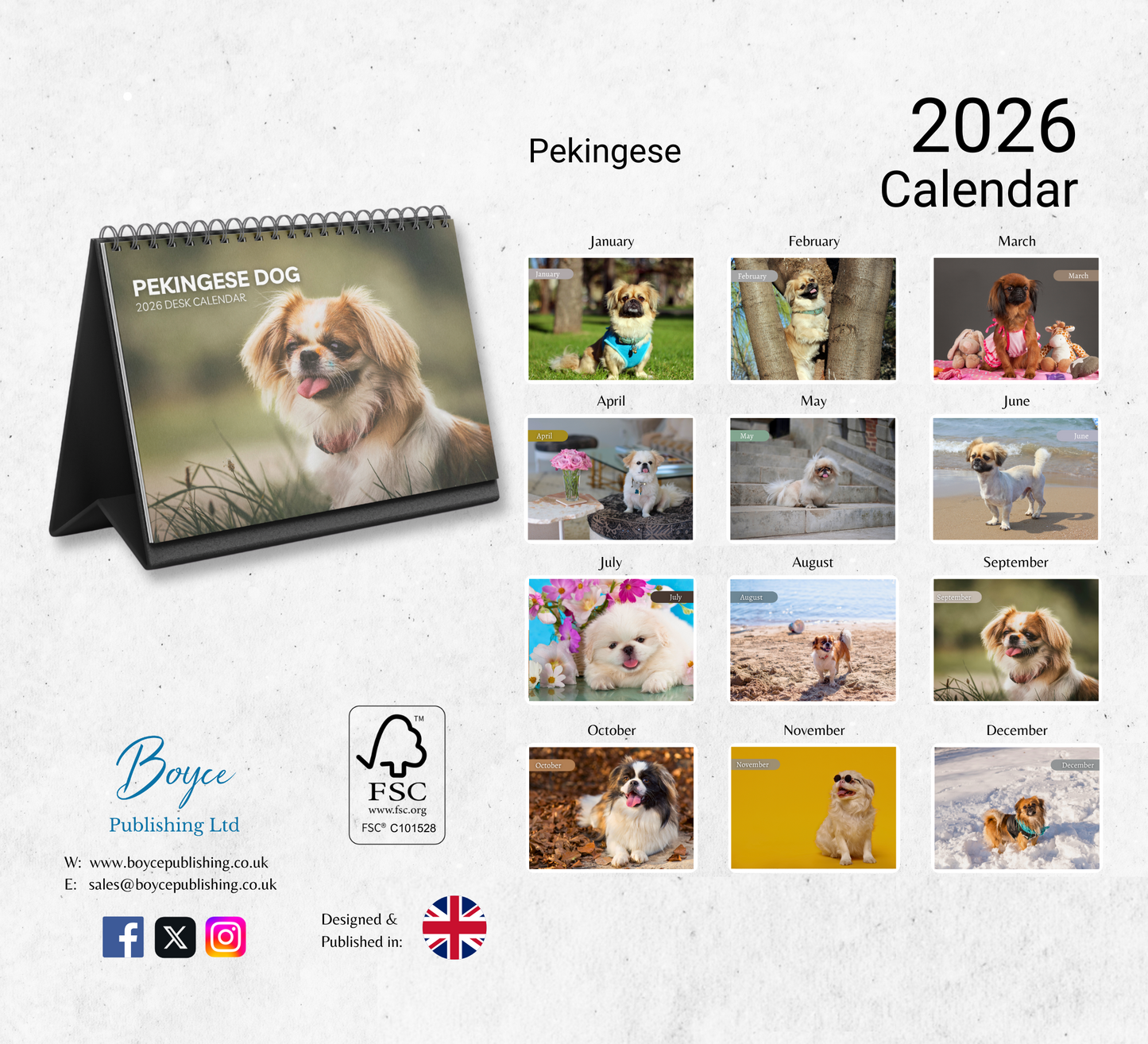 Pekingese Dog Desk Calendar 2026-2027