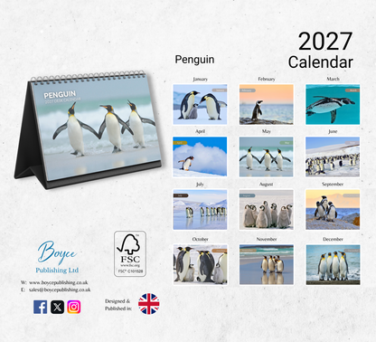 Penguin Desk Calendar 2027-2028