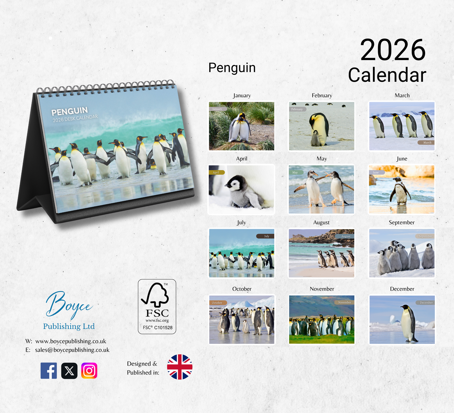 Penguin Desk Calendar 2026-2027