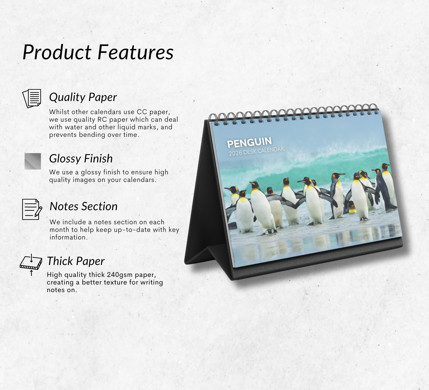 Penguin Desk Calendar 2026-2027